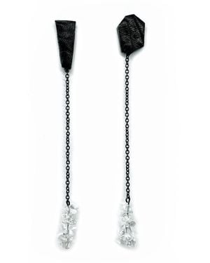 WAIWAI Leather Drop Earrings With Clear Quartz - Black