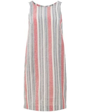 Conquista Coral Striped Cotton-Linen Dress With Pockets - Pink