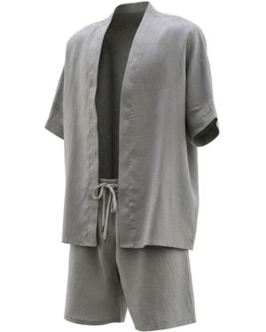 ORIGIN OF HEARTS Inari Titanium Linen Resort Kimono Set - Grey