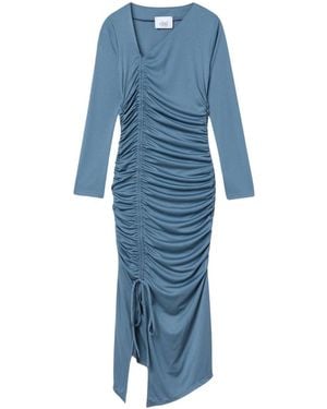 Dāl the Label Ruched Asymmetric Midi Dress - Blue