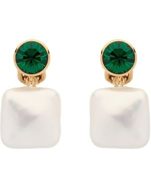 Emma Holland Jewellery Emerald Crystal & Baroque Pearl Clip Earrings - Green