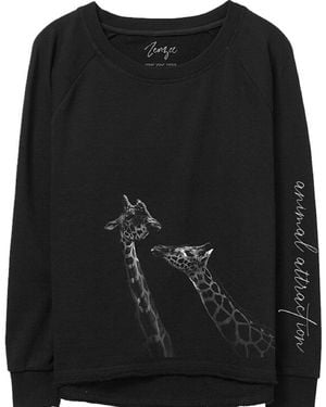 Zenzee Giraffe Animal Print Crewneck Sweatshirt - Black