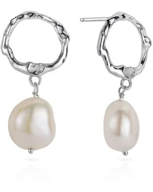 Lulu and Boo Jewellery Solid Sterling Halo Stud Earrings With Drop Pearl - Metallic