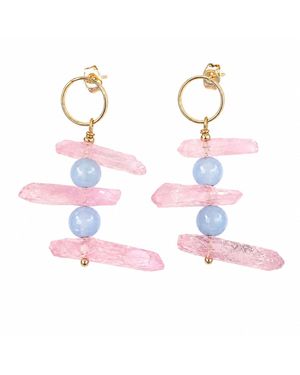 Way to Chic Quartz & Jade Golden Studs - Pink