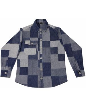 Win Out Patchwork Denim Overshirt - Blue