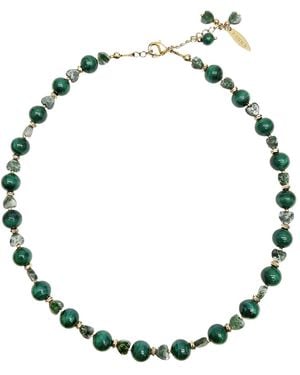 Farra Malachite With Heart Shape Agate Choker Necklace - Black