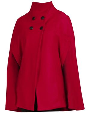 Nikka Place Wool Poncho Cloak Coat With Buttons & High Neck - Red