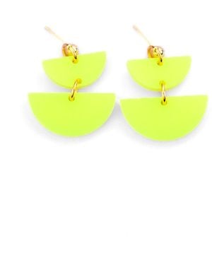 By Chavelli Twin Luna Half-Moon Dangly Earrings - Yellow
