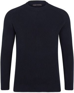 Paul James Knitwear Midweight Cotton Logan Ribbed Crew Neck Jumper - Blue