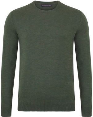 Paul James Knitwear Extra Fine Merino Wool Callington Crew Neck Jumper - Green