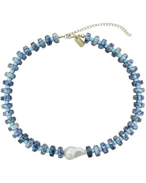 Christina Greene Old Glory Baroque Pearl Beaded Necklace - Blue
