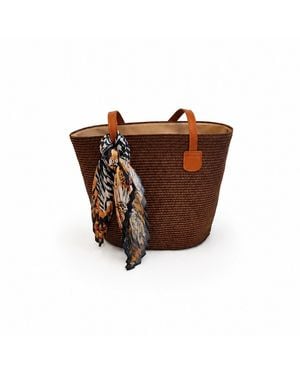 Nuvv Collection Woven Tote Bag With Printed Scarf - Brown