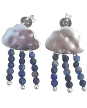 Way to Chic Delicate Lapis Lazuli Earrings - White