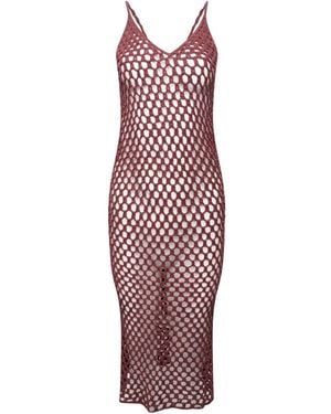 LAtelier London Sardinia Cotton Crochet Midi Dress - Red