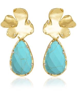 Rare Matters Jewelry Golden Flora Statement Drop Earrings - Blue