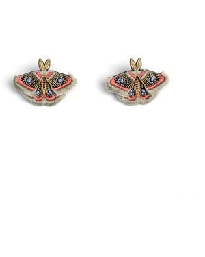Nana Watanabe Moth Winged Embroidered Earrings - Metallic