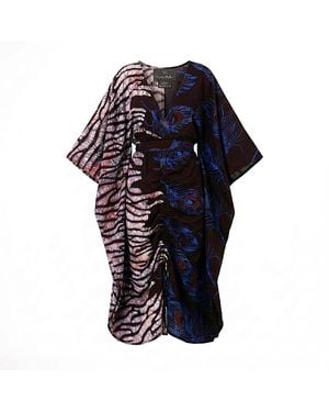 Nyny Ryke Maeva Plume, Bi-Colour Kaftan, Luxury Resort Maxi Dress - Blue