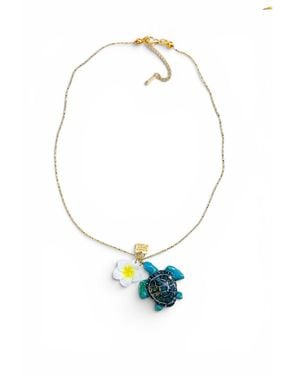 Sunset Magic Studio Caretta & Plumeria Charm Necklace - Blue