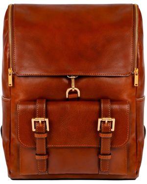 Time Resistance Large Leather Backpack Cognac - Brown