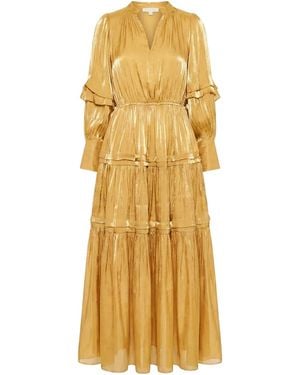 Cy Boutique Silky Feeling Organza Dress With Ruffle Design - Yellow