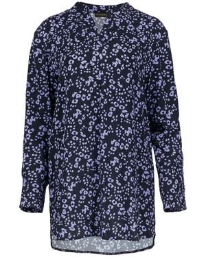 Conquista Print Woven Long Sleeve Tunic With Uneven Hemline & Front V Opening - Blue