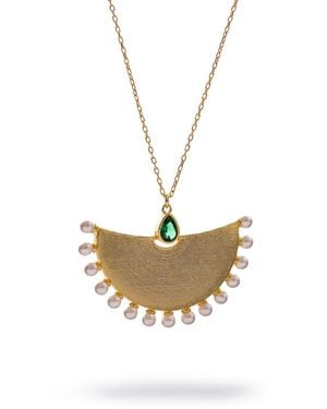 Ebru Jewelry Cleopatra Moonlight Emerald & Pearl Necklace - Metallic