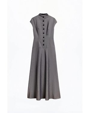 Nocturne Button Accent High Neck Maxi Dress - Gray