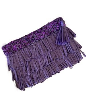 Springmoonatelier Luxury Star Lilac Sequin And Tassel Handmade Raffia Clutch Bag - Purple