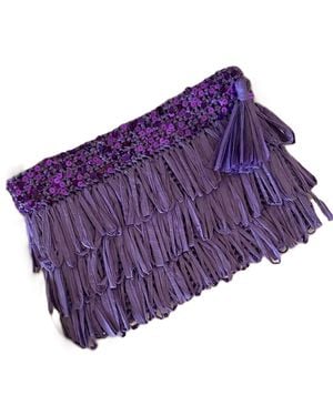 Springmoonatelier Luxury Star Lilac Sequin And Tassel Handmade Raffia Clutch Bag - Purple