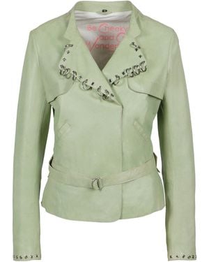 Freaky Nation Leather Jacket With Ring Details - Green