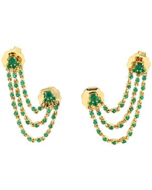 Artisan Emerald Chain Ear Jacket Earrings - Metallic