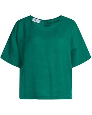 Haris Cotton Linen Curve Blouse With Back Buttons Emerald - Green