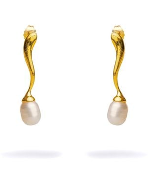 Ebru Jewelry Wave Vermeil Pearl Drop Statement Earrings - Metallic