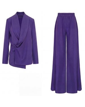 BLUZAT Set With Wrap Blazer And Flared Pants - Purple
