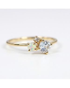 Melt'm Jewelry 14K Aquamarine, Opal & Diamond Dainty Ring By - White