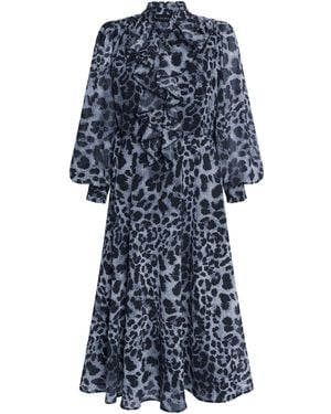 James Lakeland Ruffle Leopard Print Midi Dress - Blue