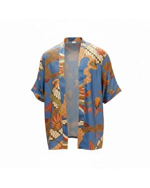 ORIGIN OF HEARTS Simba Floral Festival Satin Kimono Shirt - Blue