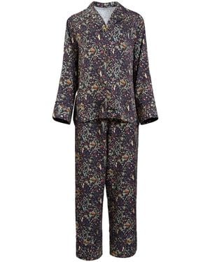 Fable England Viscose Wolf Garden Print Pajama Set - Gray
