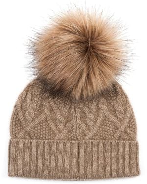 Bel Cashmere Cable Cashmere Hat Organic With Pon Pon - Brown