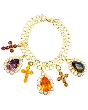 Achala Handcrafted Neutrals Elegant Drop Crystal Charm Bracelt - Metallic