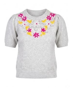 Tantra Spain Sl Short-Sleeved Sweater With Embroidered Flowers - Gray
