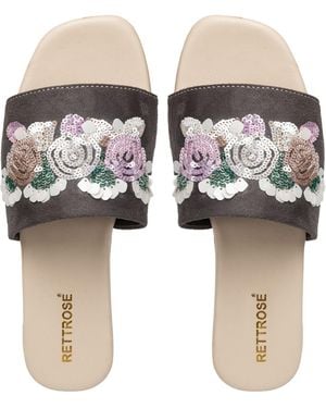 Rettrose Sutton Luxury Plush Diamanté Embellished Handmade Sliders - Grey
