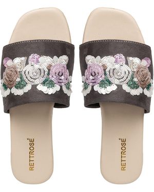 Rettrose Sutton Luxury Plush Diamanté Embellished Handmade Sliders - Grey