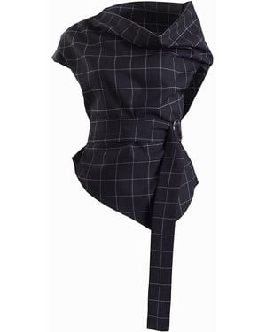 Meem Label Theo Grid Asymmetric Top - Black