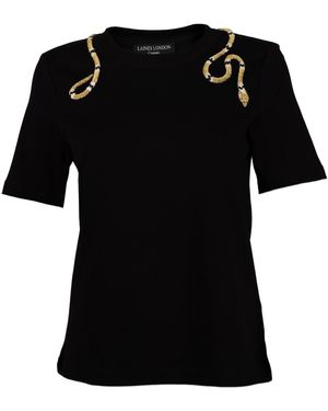 Laines London Laines Couture Embellished & Wrap Around Snake T-Shirt - Black