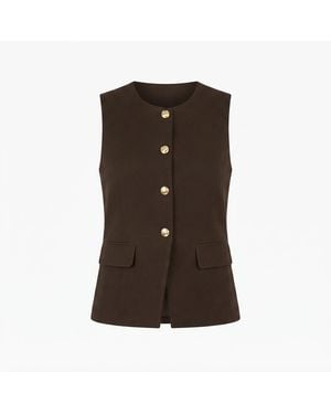 Yumi' Long Line Button Waistcoat Top - Brown