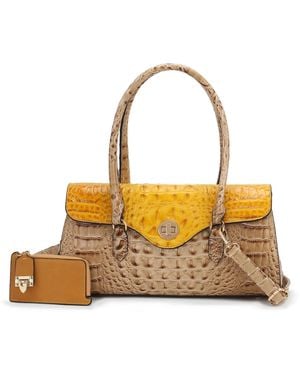 Mkf Collection - J'omor Liviana Croc-Embossed Elongated Shoulder Bag - Metallic