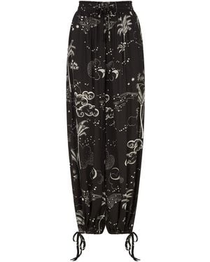 Raffya Palm High Waist Palm Print Trouser - Black