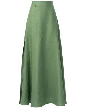 Kargede High-Waisted Linen Maxi Skirt With Side Slits - Green