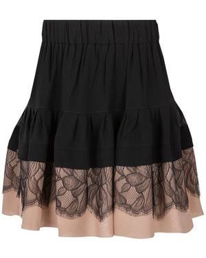 Langner Neutrals Lace Trim Ruffle Mini Skirt - Black